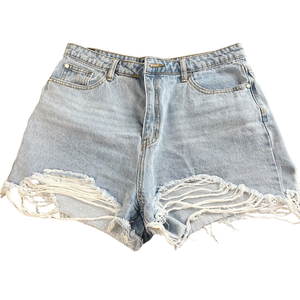 Women’s High Waisted Distressed Ripped Light Wash Missguided Jean Shorts Size 10